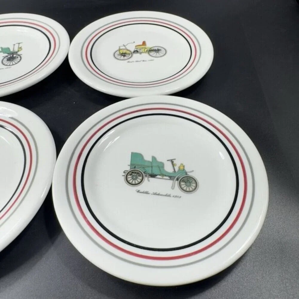Shenango China RIMROL Restaurant Ware USA Antique Cars All Different Plates Set4